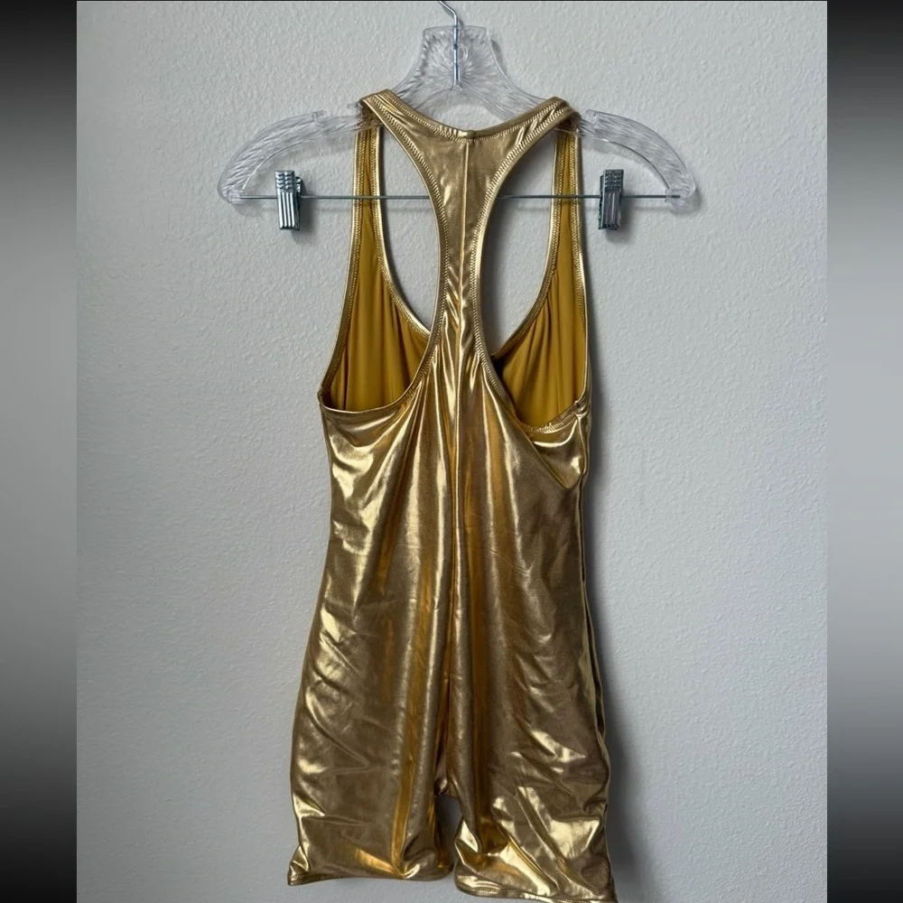NWT SKIMS Gold Sleeveless One Piece Romper Swimsuit Size Medium - Picture 3 of 4